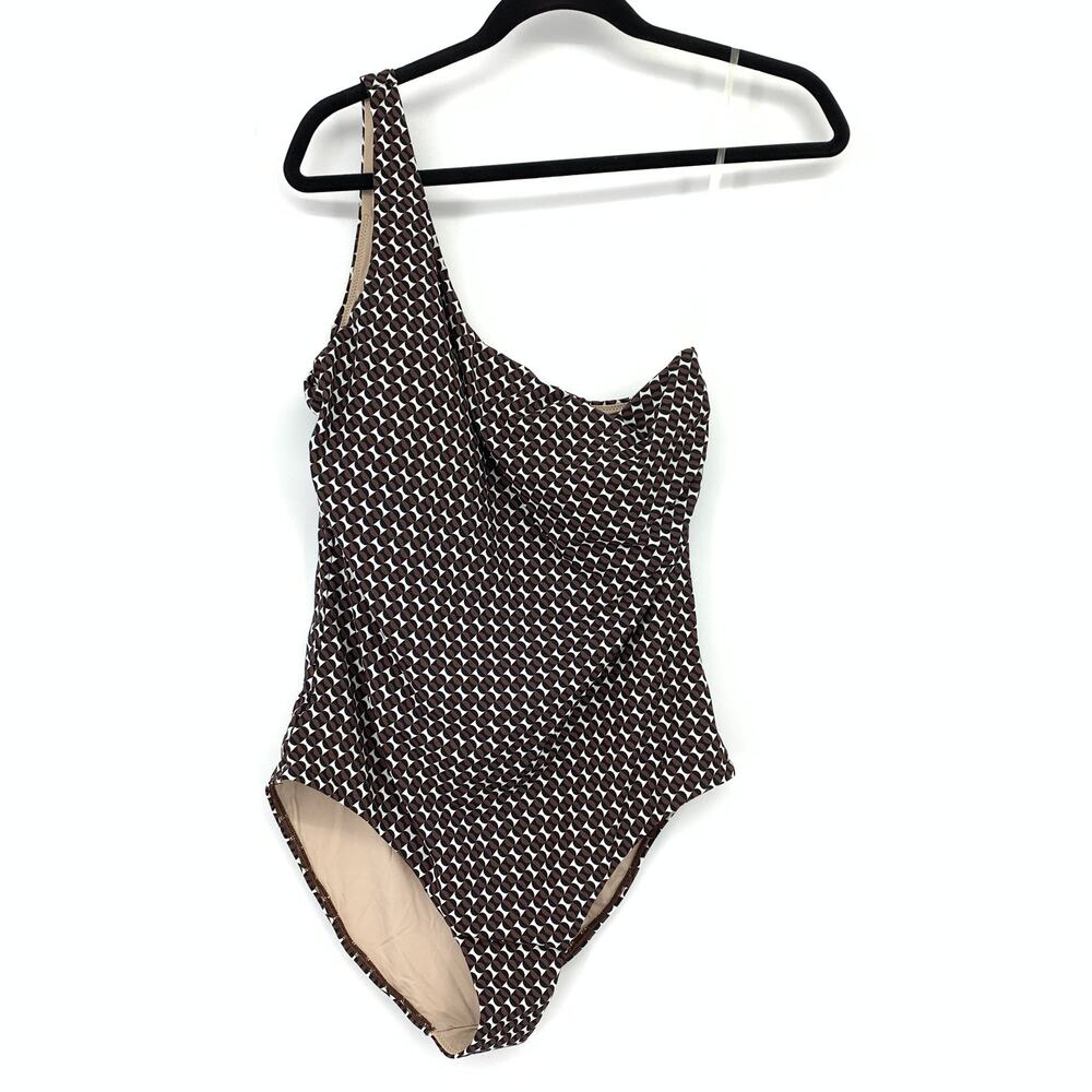 JETS Australia One Shoulder One Piece Swimsuit US Sz 12 Brown Black Geometric